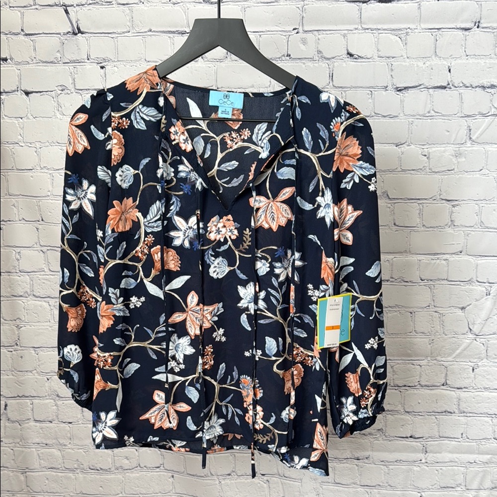 CeCe Floral Navy Blouse S